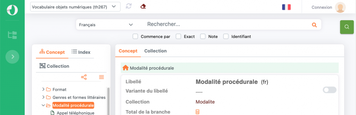 Interface du thésaurus sur Opentheso